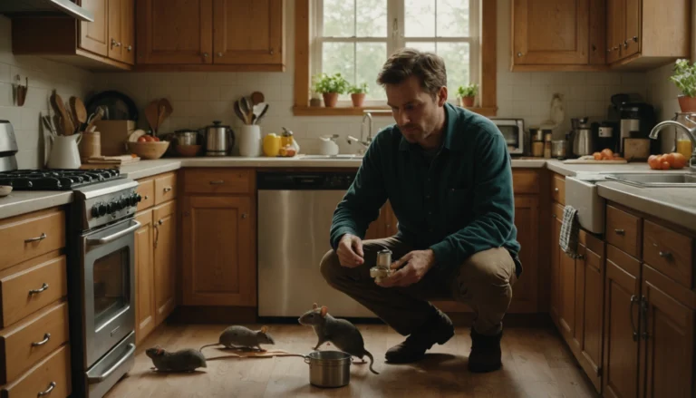 un homme dans la cuisine avec des rongeurs