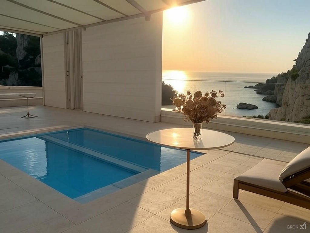 une pergola sur une terrasse vue sur mer