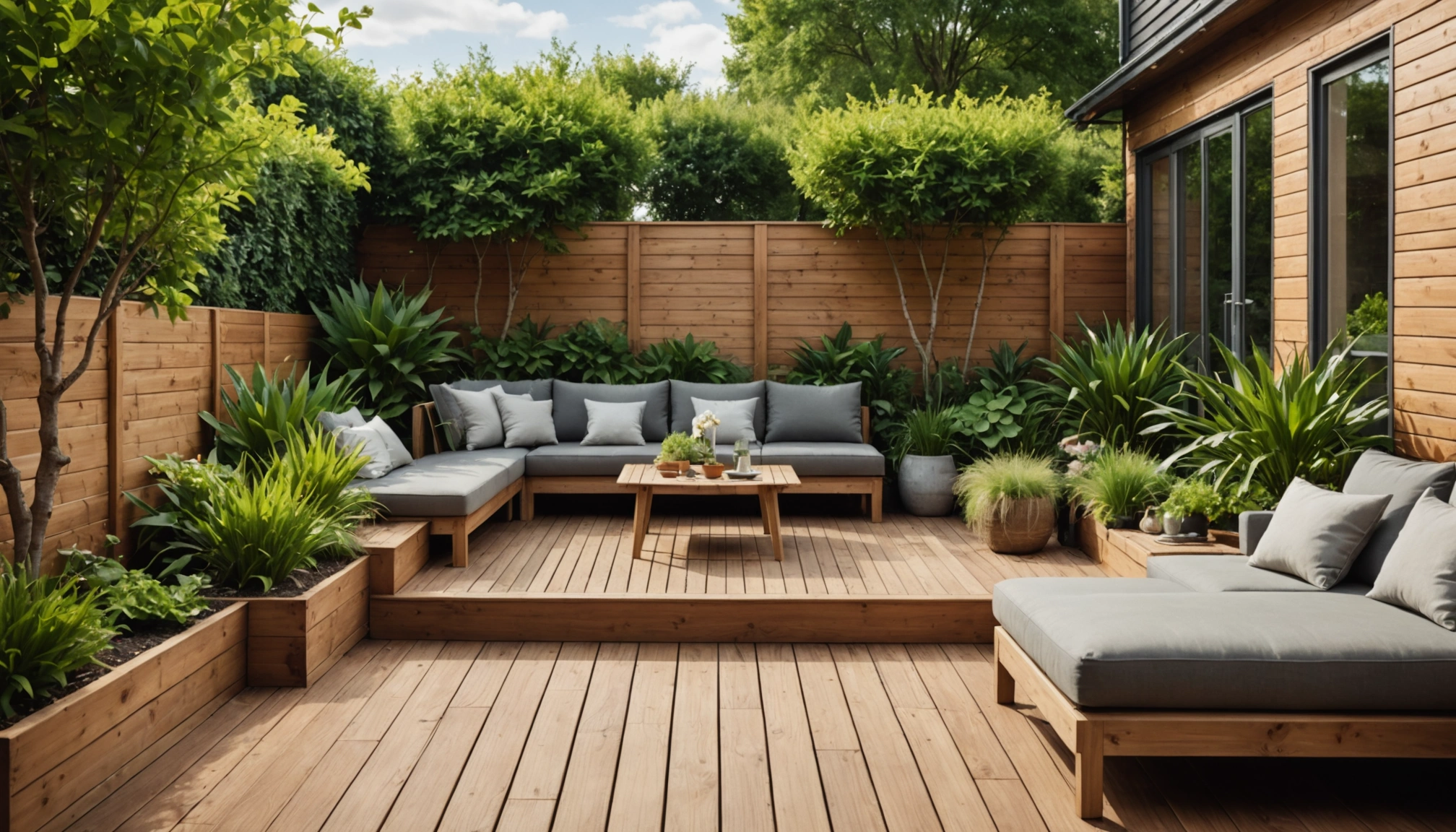 intégrer une terrasse en bois dans un petit espace de jardin