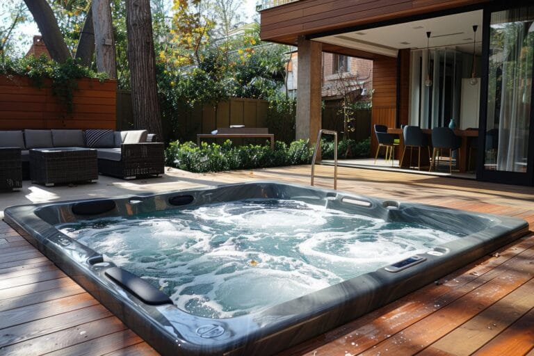 un luxueux coin spa extérieur dans le jardin