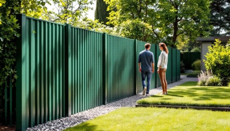 un couple devant sa clôture en poteau rigide