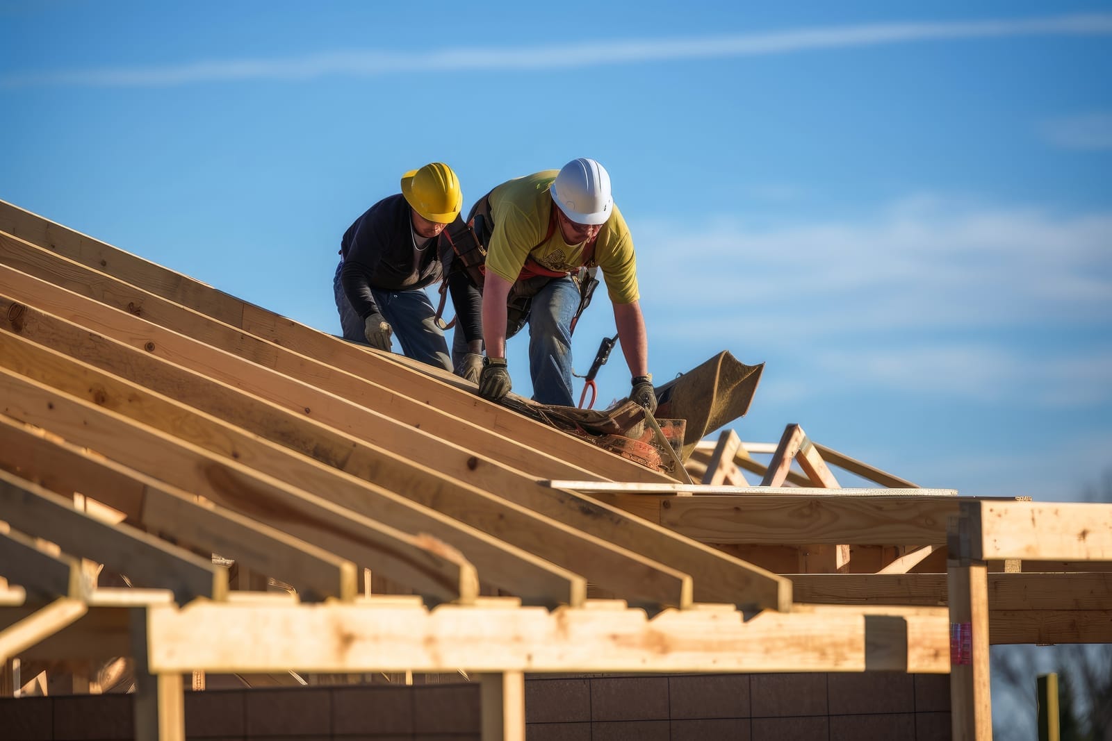 Des ouvriers rénovent une toiture
