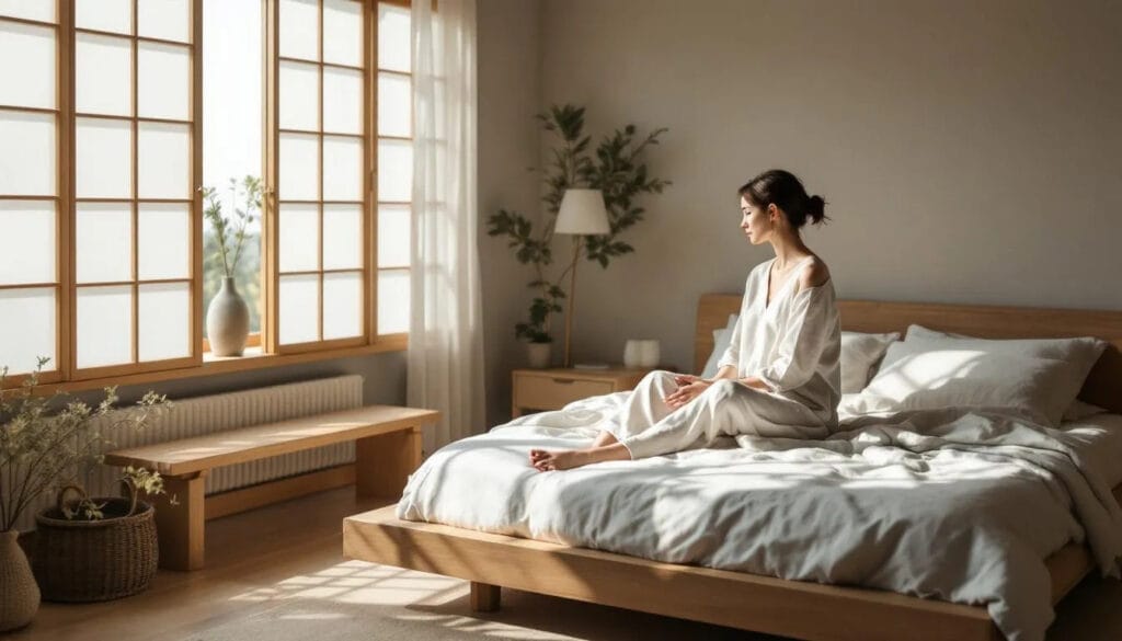 une chambre au style caractéristique du style Japandi