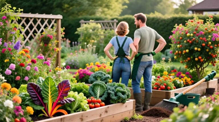 Foodscaping illustration showcasing edible landscaping design and gardening