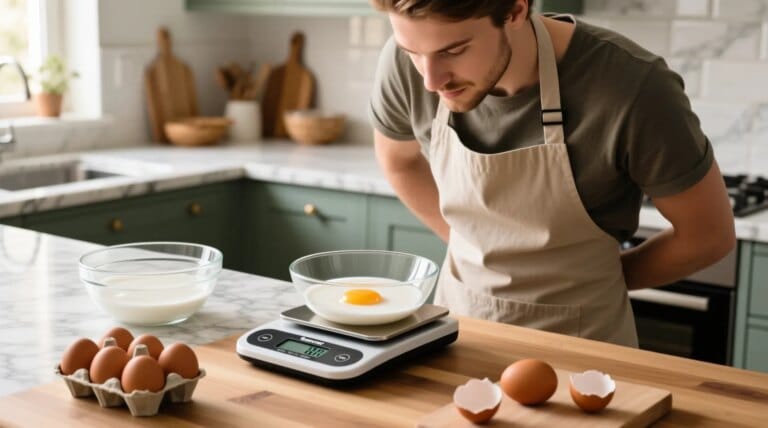 Illustration du poids d'un blanc d'œuf avec sa mesure exacte