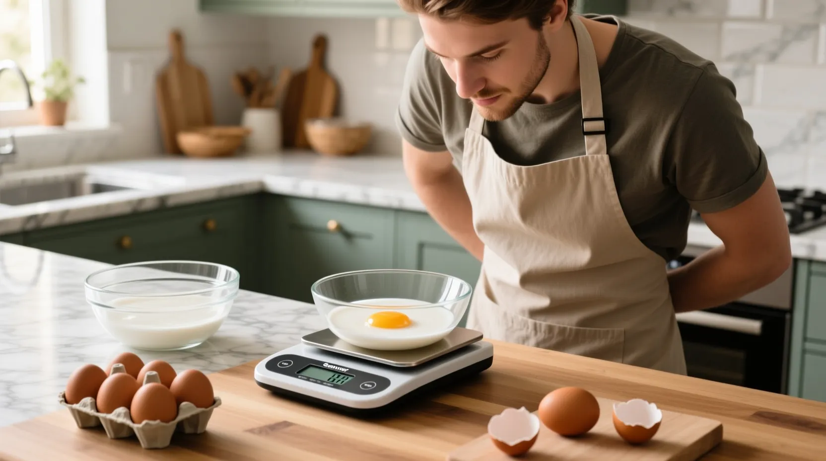 Illustration du poids d'un blanc d'œuf avec sa mesure exacte