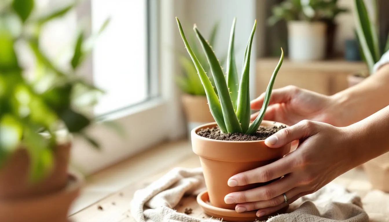 Aloe vera avec feuilles molles et tombantes, plante succulente en détresse