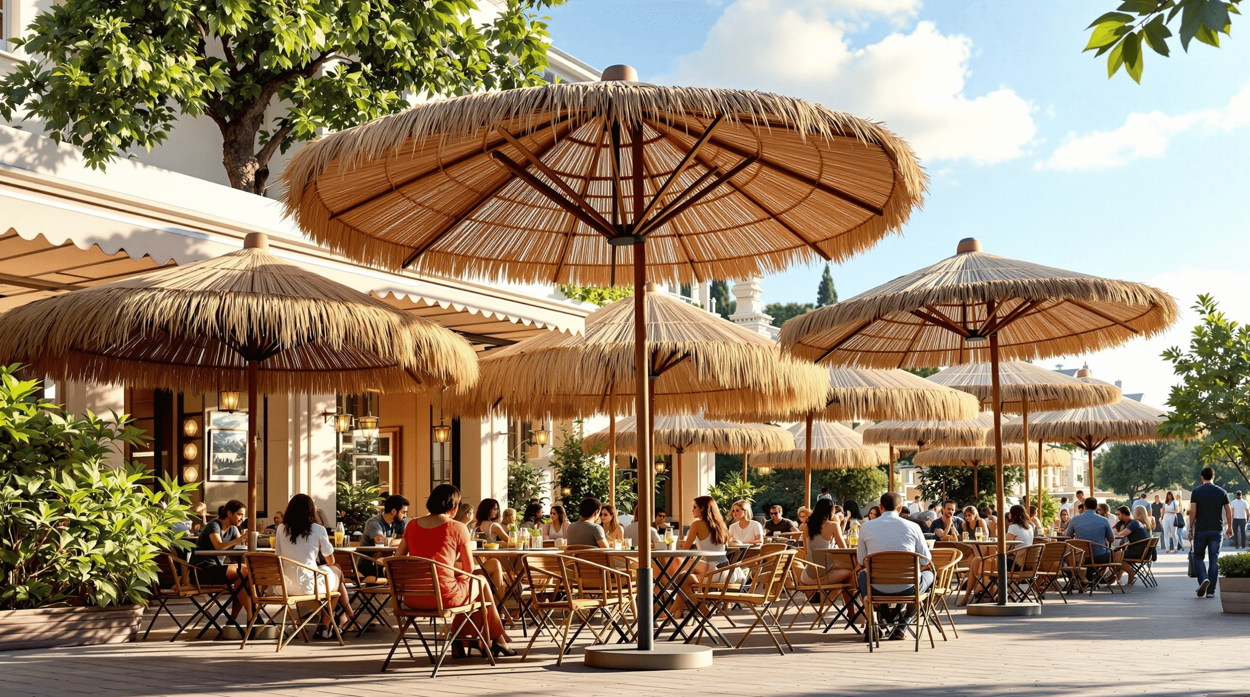 parasol en bois paillote