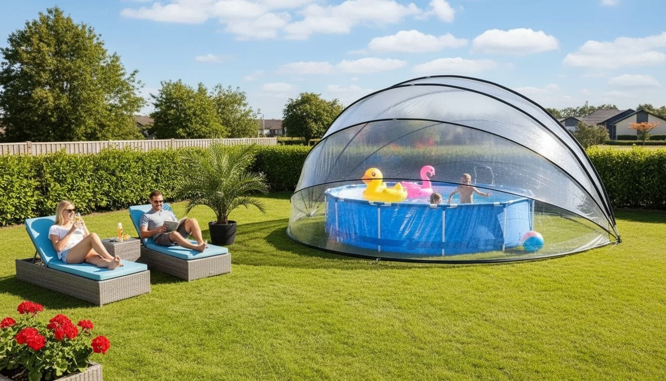 Abri de piscine hors sol protégeant la piscine extérieure