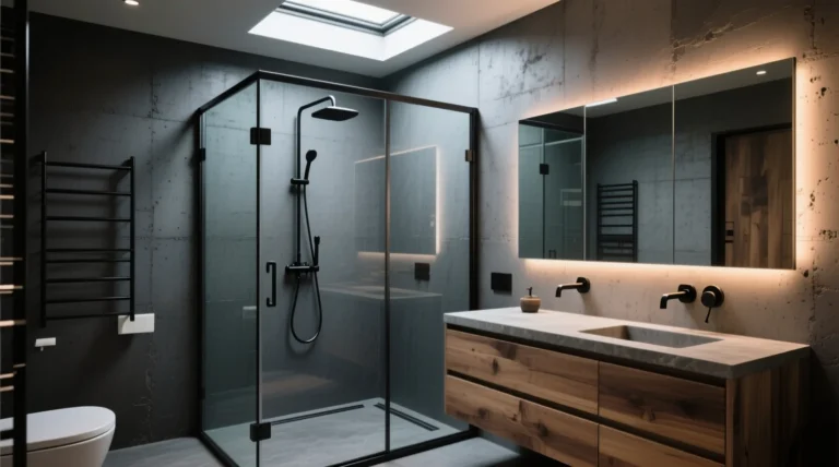 Salle de bains industrielle avec design loft et ambiance urbaine