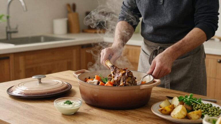 Gigot de 7 heures préparé par Cyril Lignac, un plat mijoté savoureux