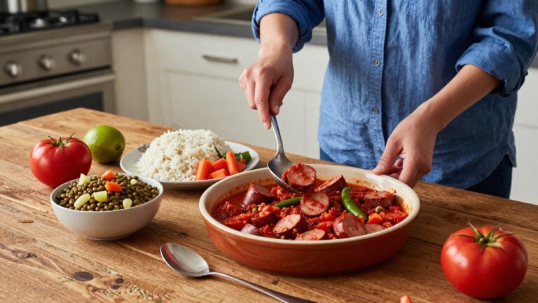 Plat de rougail saucisse préparé selon la recette de Cyril Lignac