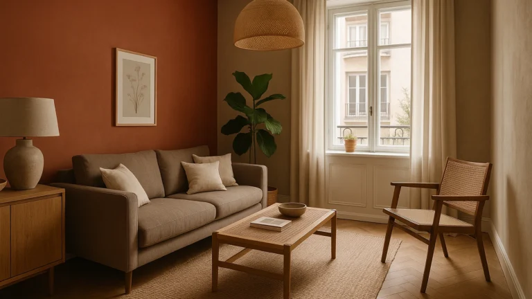 petit appartement élégant avec matières chaleureuses et lumière naturelle