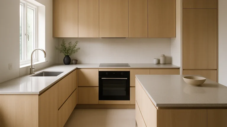 Cuisine sur mesure élégante et fonctionnelle avec rangements intégrés